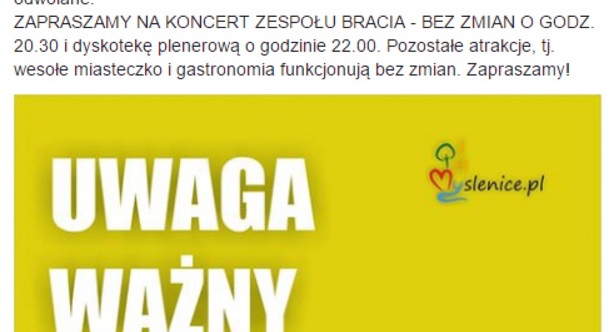 Myślenicki Festiwal Lata: Koncerty odwołane. Zagrają Bracia i DJ