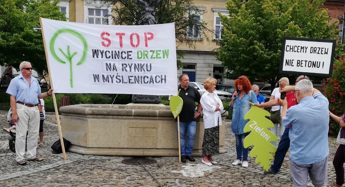 Mieszkańcy mówią „Stop wycince drzew na Rynku w Myślenicach”