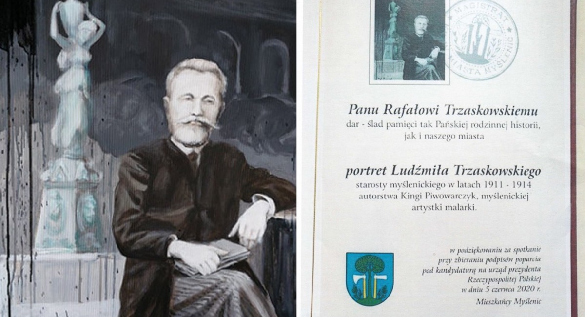 Wręczyli Rafałowi Trzaskowskiemu obraz z podobizną przodka i dyplom z herbem miasta. Burmistrz chce przeprosin i 10 tys. zł