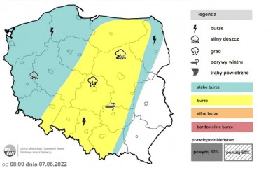 Ostrzeżenie! Burze z gradem i dużymi opadami deszczu. Najgroźniej może być wieczorem i w nocy