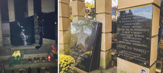 Alarmujecie. Mogiła Armii Czerwonej na cmentarzu komunalnym w Myślenicach zasłonięta czarną folią
