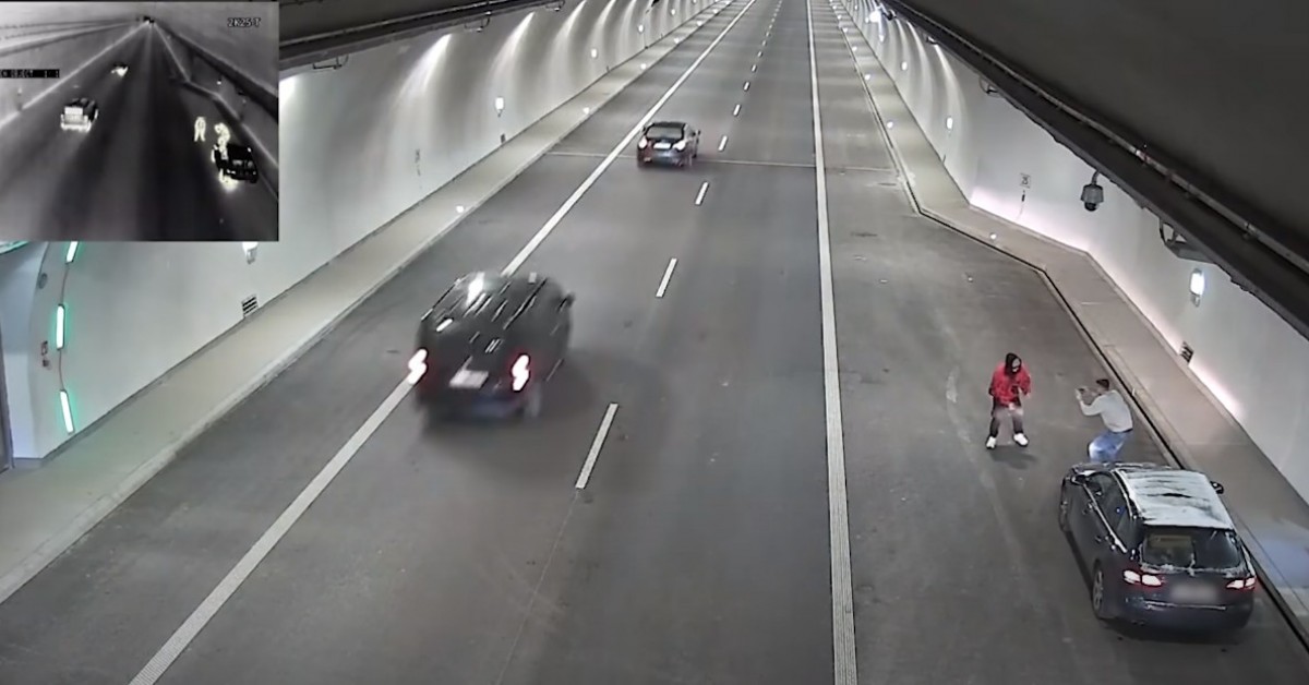 Kierowcy zatrzymują się, żeby robić selfie a nawet rapować. Pierwsze nagrania z monitoringu w tunelu pod Luboniem Małym