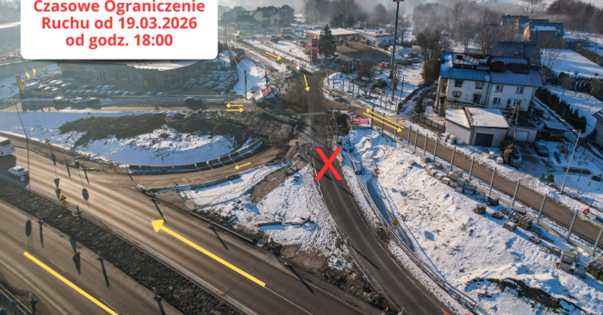 Budowa węzła w Myślenicach. Zmiana organizacji ruchu na Zakopiance oraz na ulicy Sobieskiego