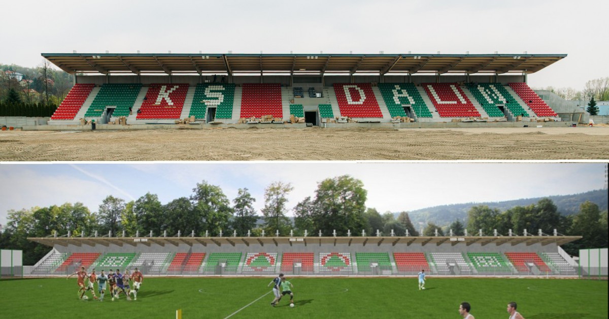 Myślenice. Na trybunie stadionu Dalinu zamontowano krzesełka. Inwestycja nabiera kształtów