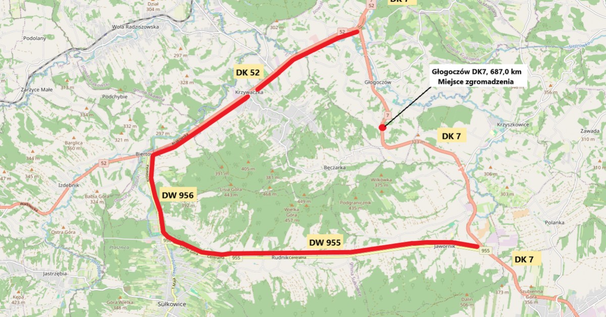 Protest na Zakopiance w Głogoczowie. Kierowców czekają korki. Którędy ominąć blokadę?