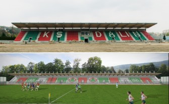 Myślenice. Na trybunie stadionu Dalinu zamontowano krzesełka. Inwestycja nabiera kształtów