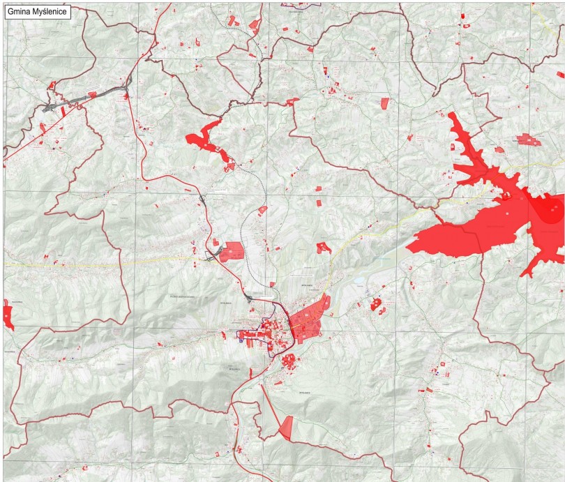 Mapa wyłączeń GDDKiA zaprezentowana podczas konferencji prasowej w myślenickim magistracie.